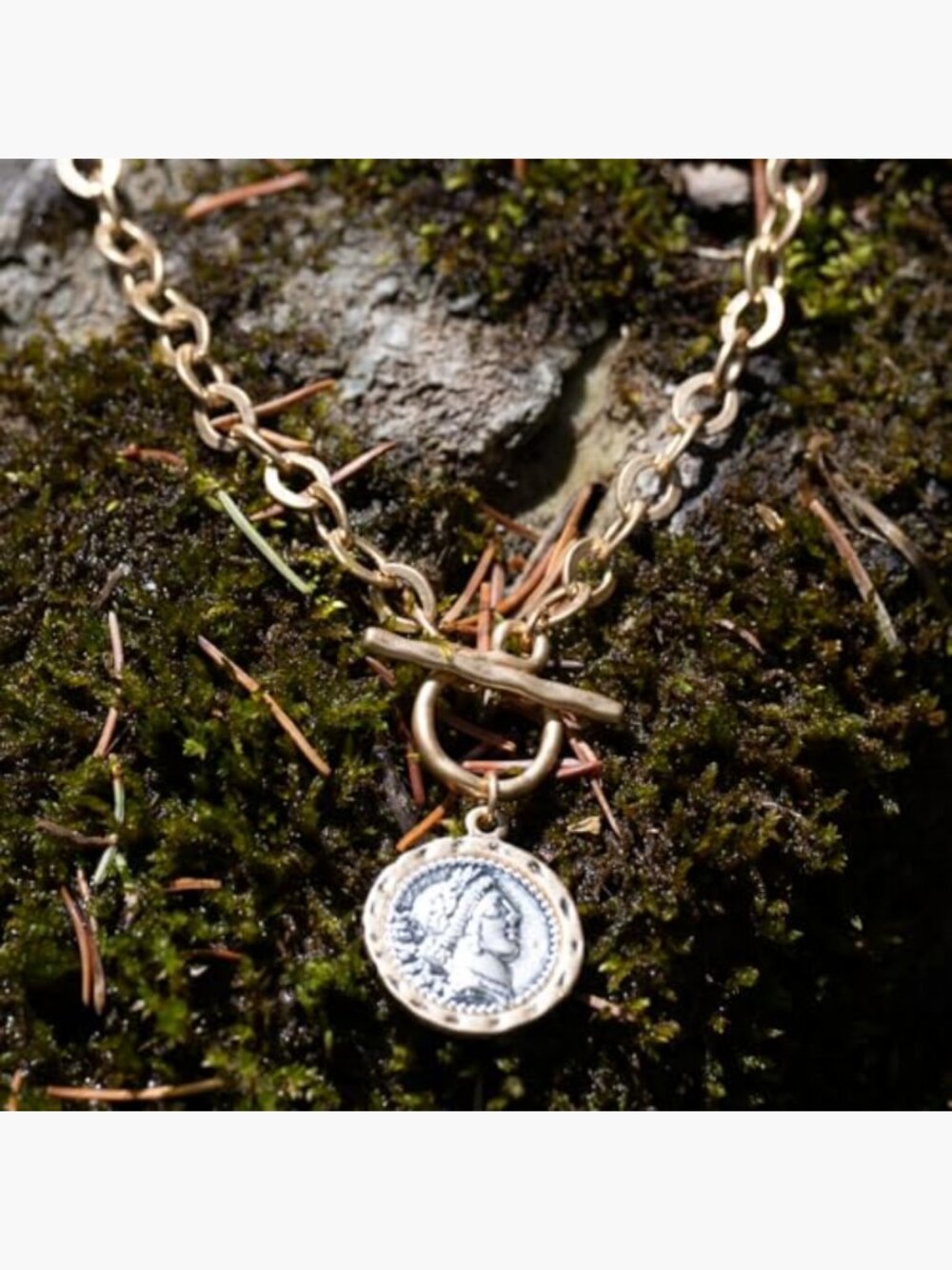 Antique Gold Plated Chunky Coin Necklace 18" Thick Link Chain - Picture 6 of 7
